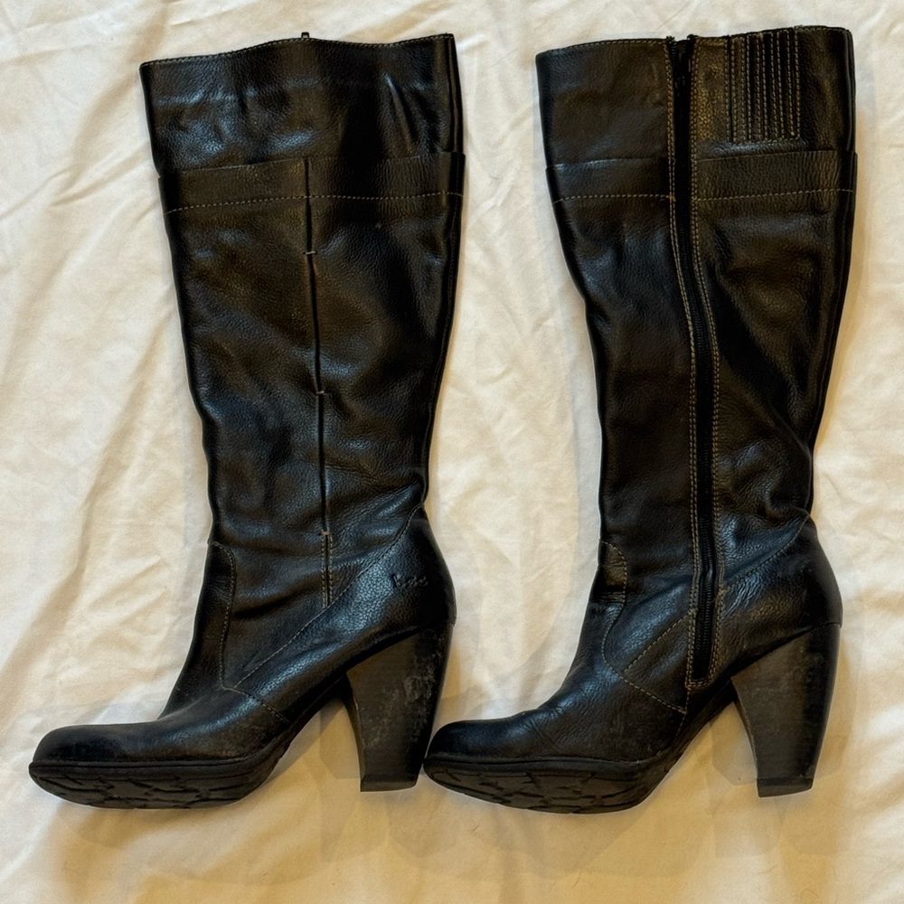 Born Black Leather Heeled Knee-High Boots